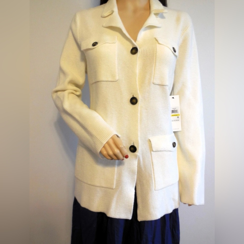 NWT Calvin Klein women's cream belted cargo style cardigan sweater - Size Medium